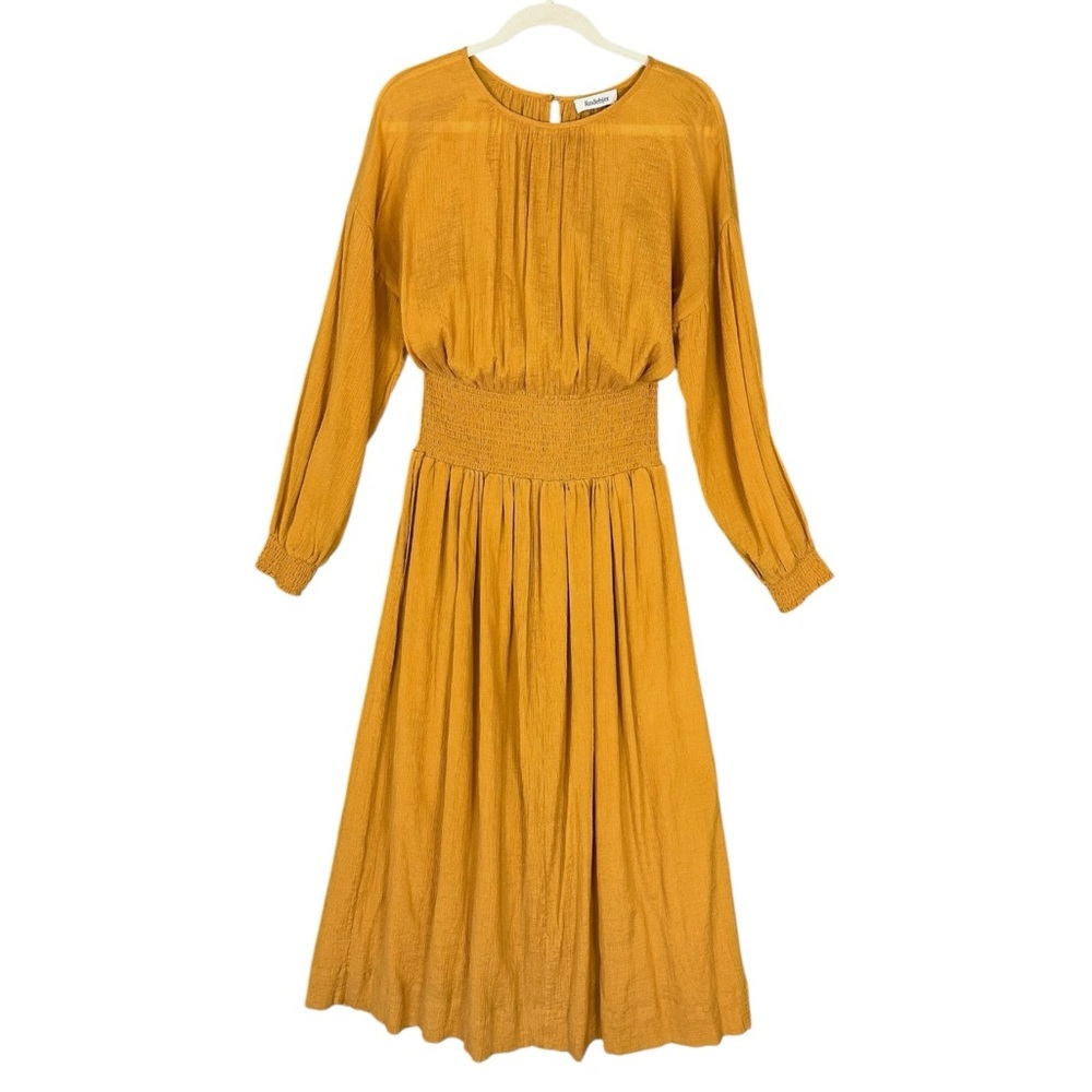 Rodebjer Womens Roma Maxi Dress Size S Cotton Viscose Mustard Yellow Smocked
